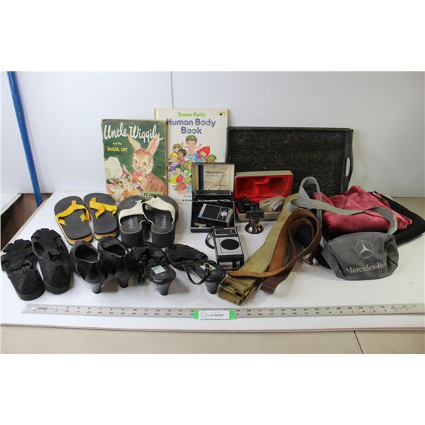 (5) Pairs of Shoes (Women's Size 7W), (2) Vintage Men's Electric Shavers, Candle Radio, Liberty Bell