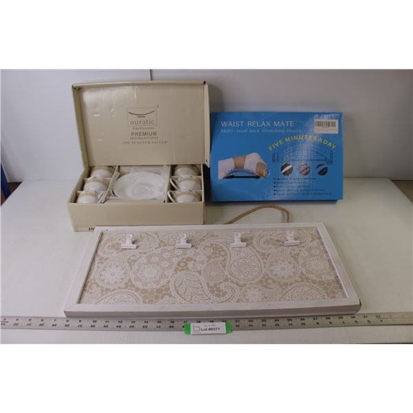 Auratic Fine Porcelain Premium 24CT Gold Plated 12 Piece Teacups & Saucers Set, Waist Relax Mate Bac
