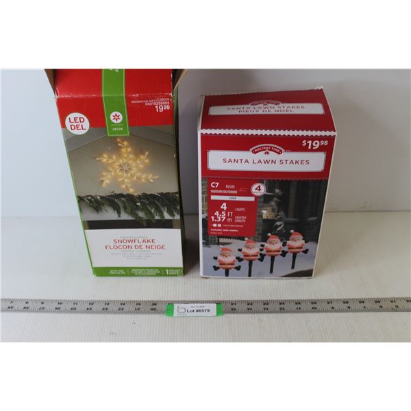 Holiday Time Santa Lawn Stakes (NIB), LED Lighted Twinkling Snowflake (NIB)