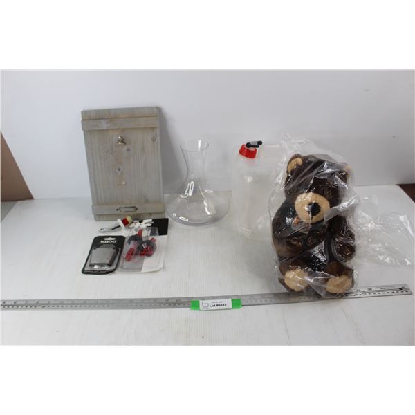 Lot Of Various Items, Wooden Clipboard Wall Decor, TeleMiracle Teddy Bear, Misc.