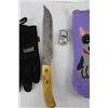 Image 3 : Large Knife w/ Curved Handle, Pair Of Bob Dale Work Gloves, Misc.