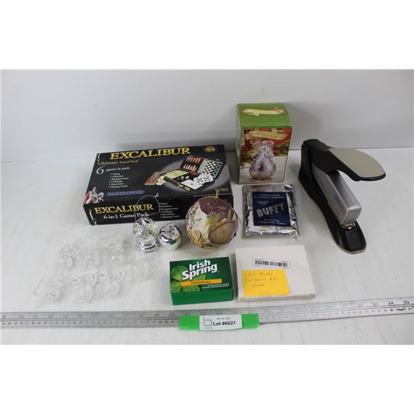 Lot Of various Items, Large Paper Pro Stapler, Various Christmas Tree Decorations, Misc.