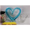 Image 4 : Lot Of Various Cups, Sashes, Misc., Art Glass Heart Decor, (6) Small Blue Plates w/ (2) matching Bow