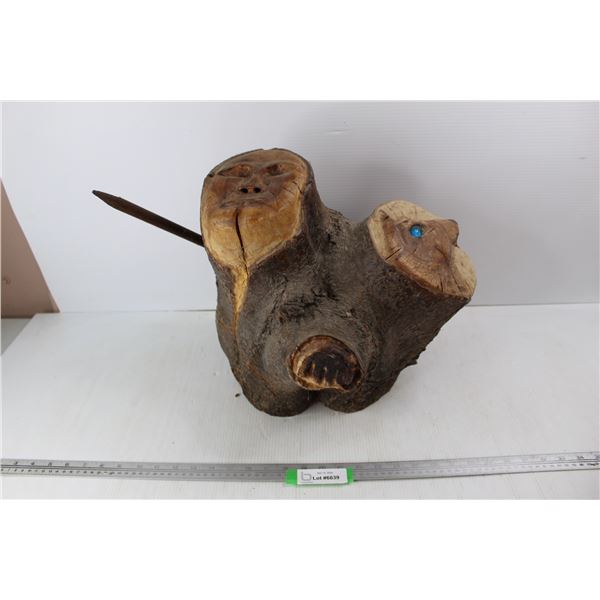 Wood Art Decor From Tree w/ Carved Faces/ Animals, 16'' x 15''- Beautiful Decor Piece