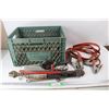 Image 1 : Lot Of Various Tools, Crescent Wrenches, Shop Jack Handle, Jumper Cables, Milk Crate, Misc.