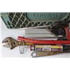 Image 3 : Lot Of Various Tools, Crescent Wrenches, Shop Jack Handle, Jumper Cables, Milk Crate, Misc.