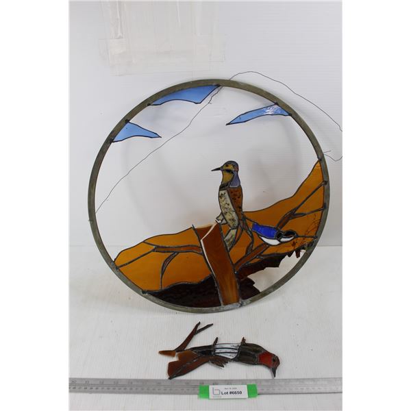 Stained Glass Bird Sun Catcher- 19.5'' - Broken, Needs Repair