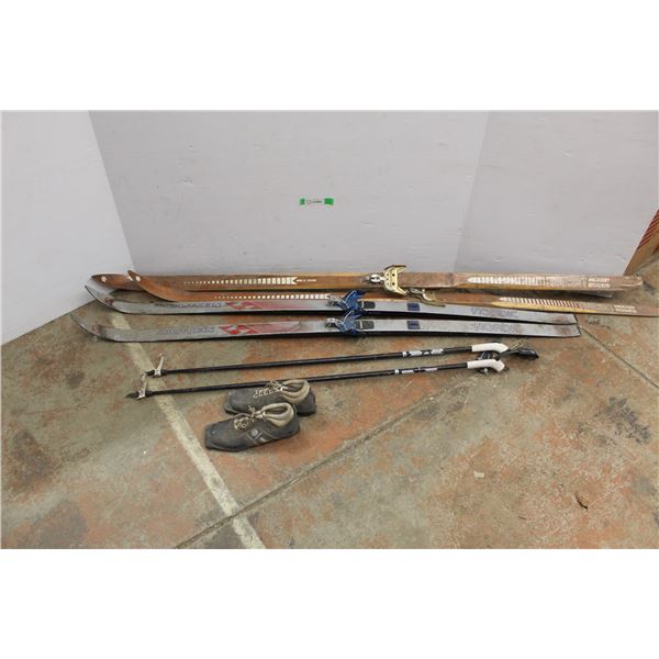 *(2) Pairs Of Vintage Cross Country Skies w/ Boots And Poles
