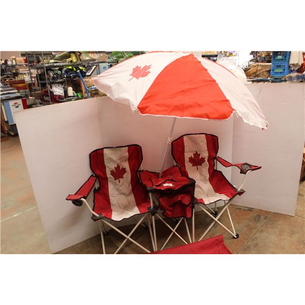 *Canada Flag Lawn Chair Set w/ Umbrella - As Is