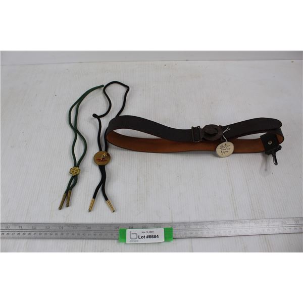 (2) Bolo Ties, GS, Hawaii, Vintage Boy Scout Belt- As Is