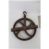 Image 2 : Vintage Metal Wheel Pully, Store Sale Sign Holder- Both As Is