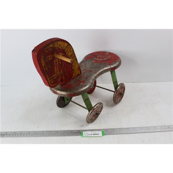 Vintage Children's Tin Riding Horse w/ Wheels- 13'' x 16''
