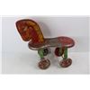 Image 2 : Vintage Children's Tin Riding Horse w/ Wheels- 13'' x 16''