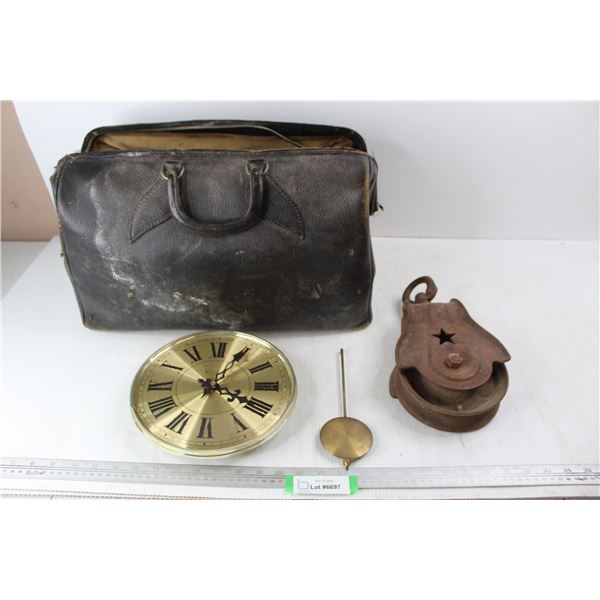 Vintage Leather Doctor Style Bag, Starline Wheel Pully , Misc.