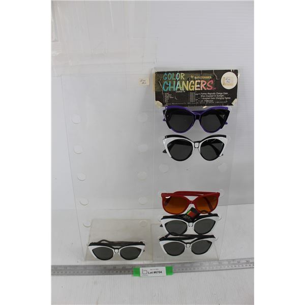 (2) Plastic Store Sunglasses Display Racks w/ (6) Pairs Of Sunglasses