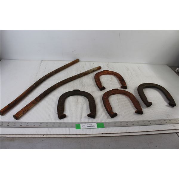 (2) Metal Pipes, (4) Horseshoes