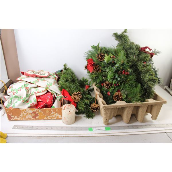 (2) Wreaths and Assorted Christmas Decor