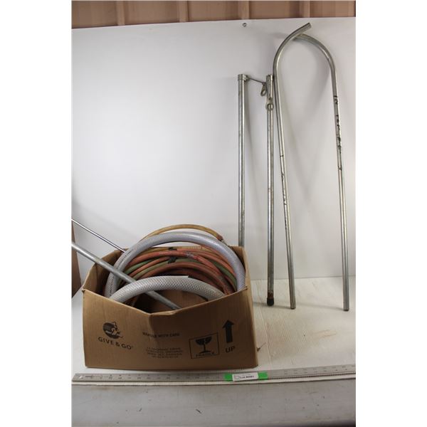 (4) Metal Pipes, Hose