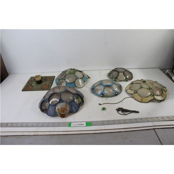 (5) Hanging Stained Glass Chandeliers, Candle Holders