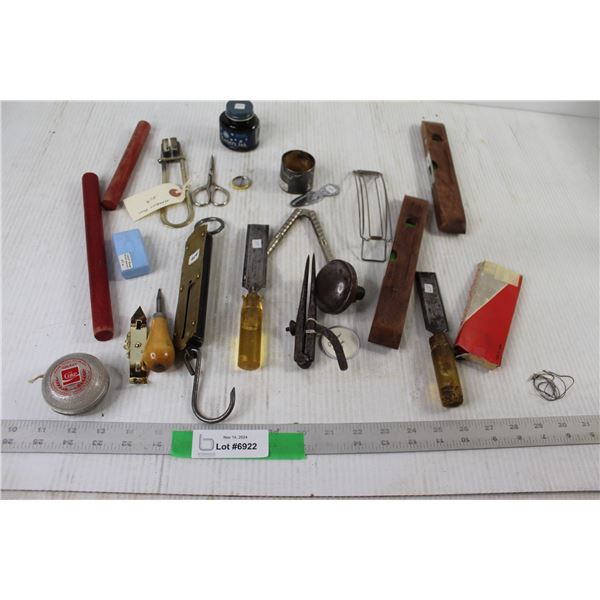 Hanging Weight Scale, Scissors, Chisel, Nutcracker, Level