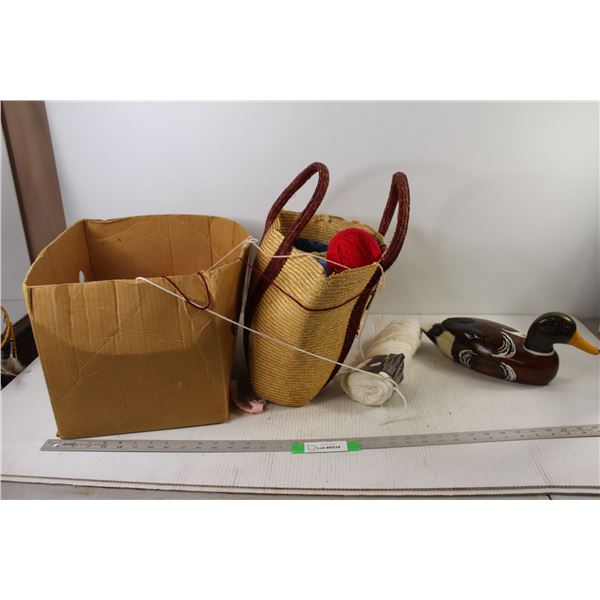 Yarn And Mallard Wooden Duck Decoy Glass Eyes