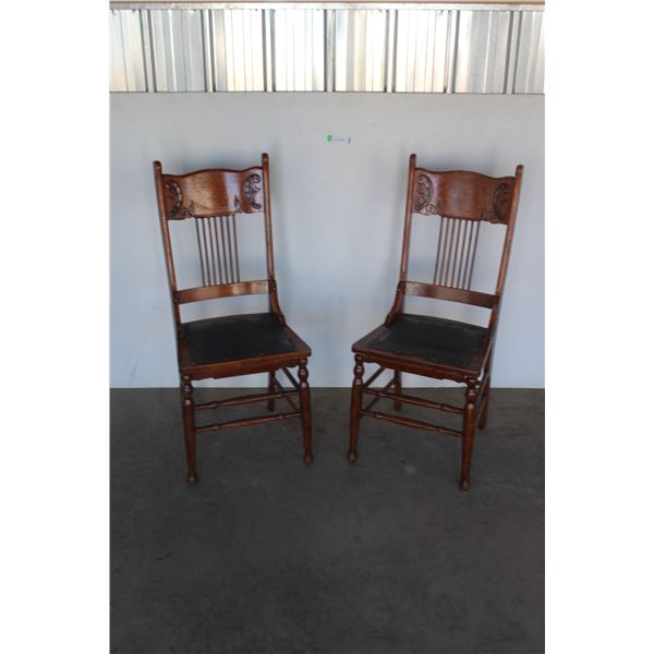 *** (2) Antique Press Back Chairs - 41" Tall