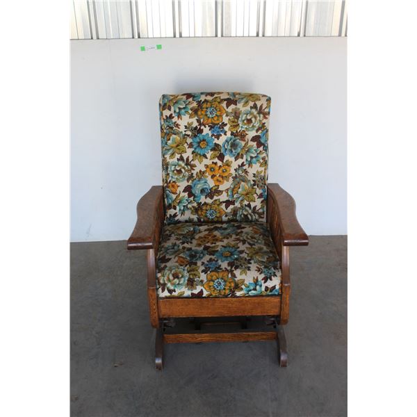 *** Antique Wood & Upholstery Adjustable Rocking Chair  - 38" x 41"