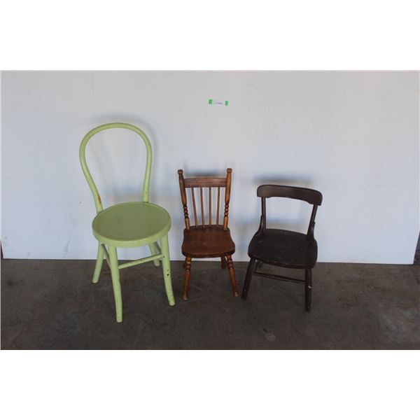 *** (3) Wooden Chairs - Two Are Children's Chairs