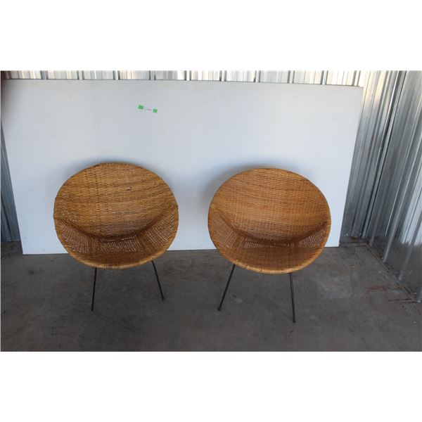 *** (2) MCM Wicker Papasan Chairs / Rattan Hoop Basket Chairs- 28" x 29"