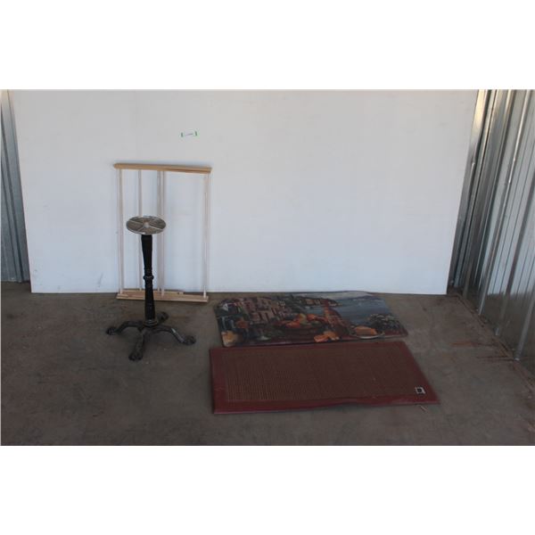 *** Metal Table Base, (2) Kitchen Mats, Folding Clothes Dryer Rack