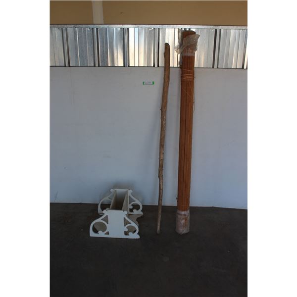 *** Bamboo Shade - 5ft Wide, Driftwood Walking Stick, White Wooden Shelf