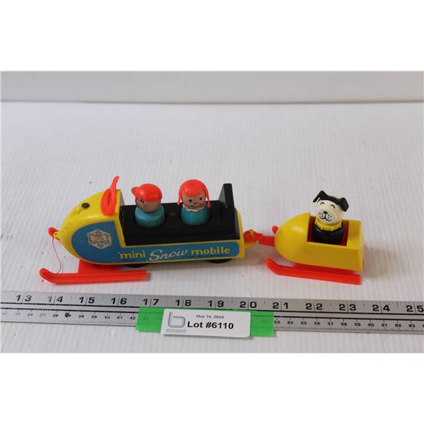 Vintage Fisher Price Snowmobile & Sleigh w/People Toy Set