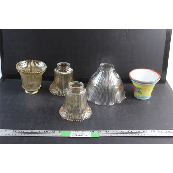 (4) Glass Lamp Shades and Ceramic Floral Pattern Planter