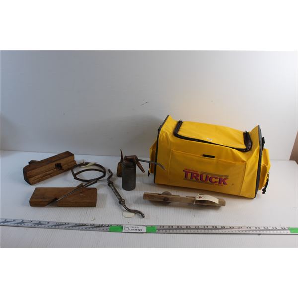 Saskatoon Truck Cooler Bag, Moulding Planes, Vintage Door Handle, Oil Cans, Cast Iron Steer Up and C