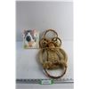 Image 1 : (2) Wall Hanging Decor Pieces, Ceramic Cow Peaches N Cream, Woven Frog Wall Hanging Decor
