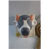 Image 2 : (2) Wall Hanging Decor Pieces, Ceramic Cow Peaches N Cream, Woven Frog Wall Hanging Decor