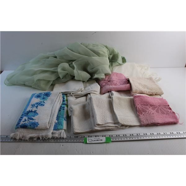 Lot Of Various Face Clothes/ Tea Towels, Bed Skirt, Misc.