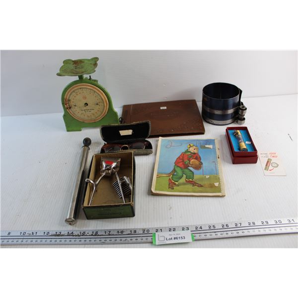 Vintage Tin Store Scale- As Is, Vintage Photo Album w/ Pictures, Misc.