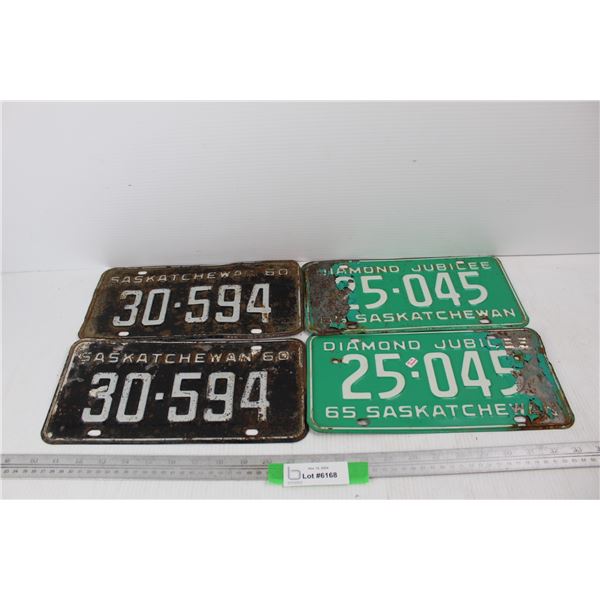 (2) Vintage Saskatchewan License Plate Pairs- 1960, 1965