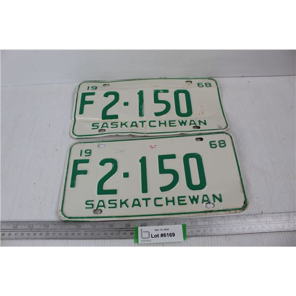 1968 Vintage Saskatchewan Farm License Plate Pair