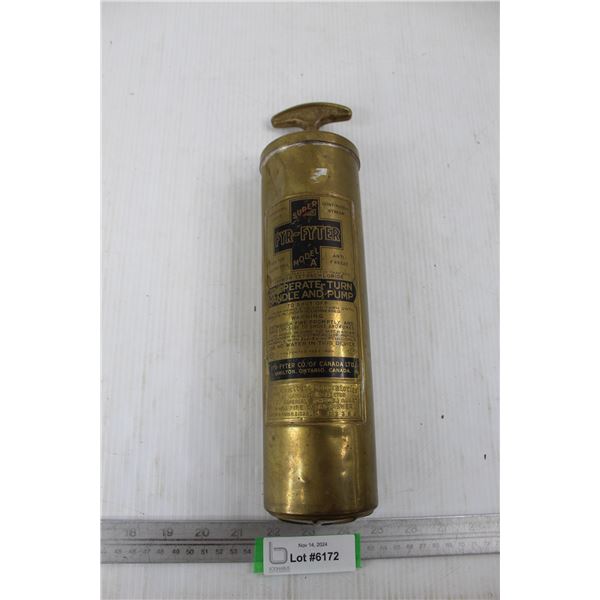 Vintage Small Brass Super Fyr- Fyter Modal A Fire Extinguisher- As Is