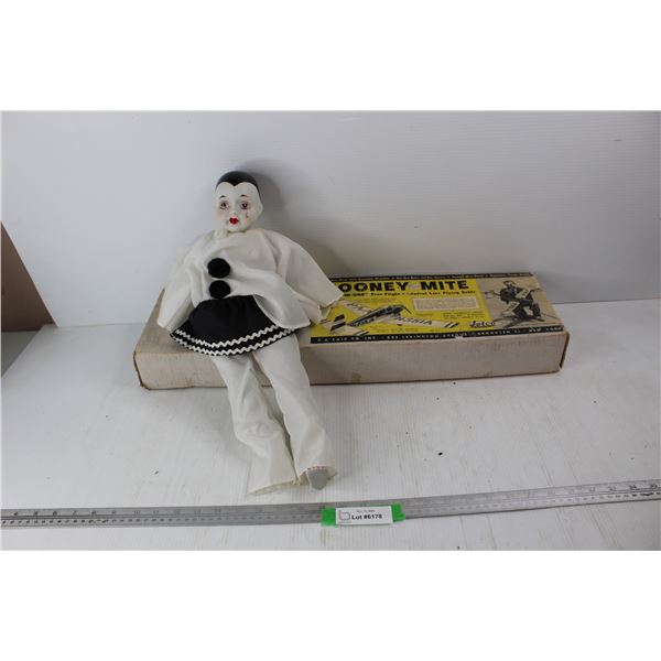 Vintage Creepy Porcelain Clown Like Doll, Mooney Mite Radio Controlled Airplane- NIB