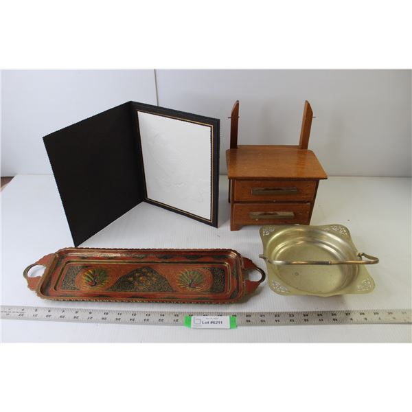 Vintage Metal Platter, Vintage Metal Basket With Handle, Miniature Dresser, Picture Owl