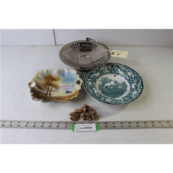 Colonial Pottery Soup Bowl, Silver Plated Cake Server, Decorative Candy Dish, Red Tea Ornaments