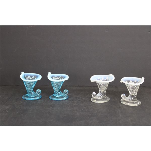 (4) Mini Vases - Blue Glass, White Glass