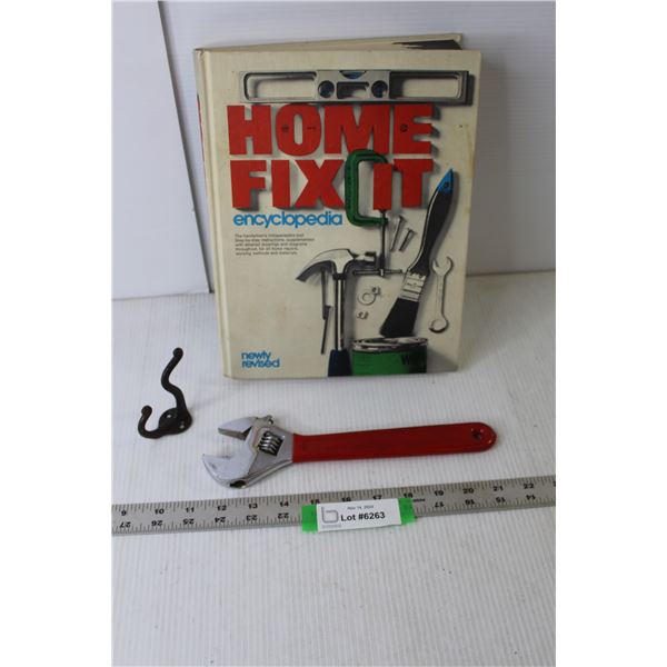 Vintage Home Fix It Encyclopedia, Monkey Wrench, Vintage Metal Coat Hook