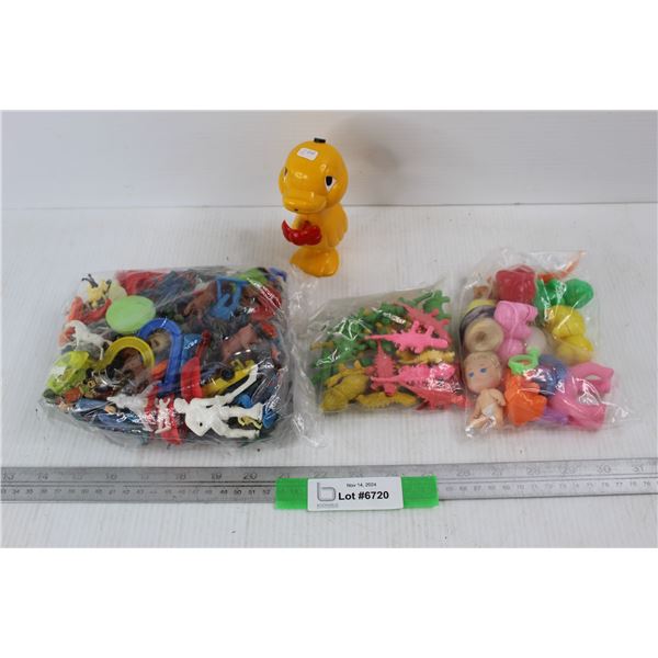 (3) Bags Of Plastic Toy Animals , Action Figures, Misc., Plastic Toy Duck- As Is