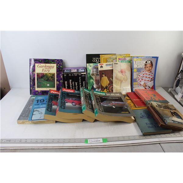 (6) Romance Classics Books, Chilton's Car Repair Manuals, Knitting And Sewing Books, Assorted Books
