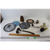 Image 1 : (3) Pot lids, Cowbell, Ceiling Light Holder, Carpenters Brace