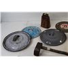Image 2 : (3) Pot lids, Cowbell, Ceiling Light Holder, Carpenters Brace